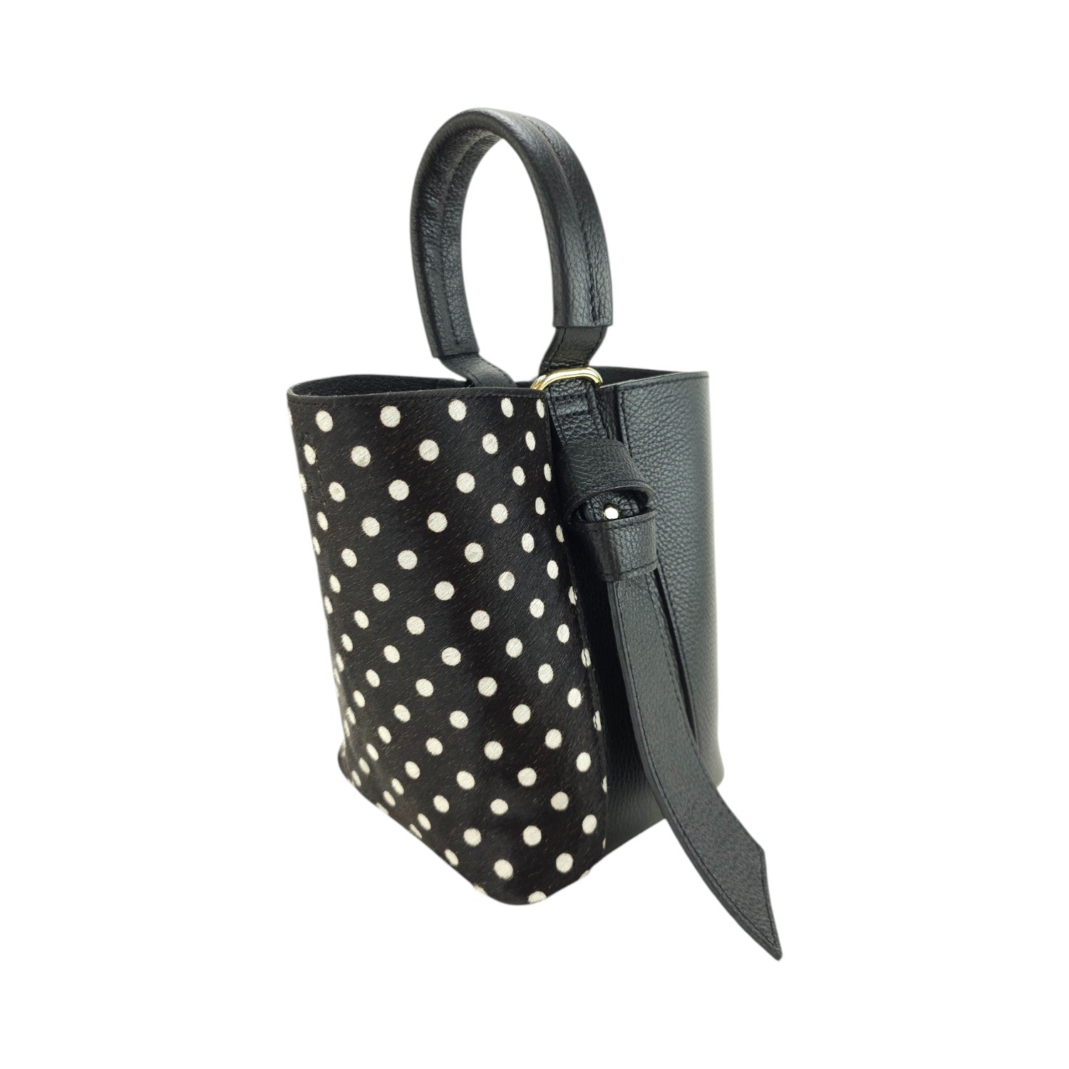 Bolso bucket en Piel Pregato Alessia Premium Topos Negro - KimondoShop