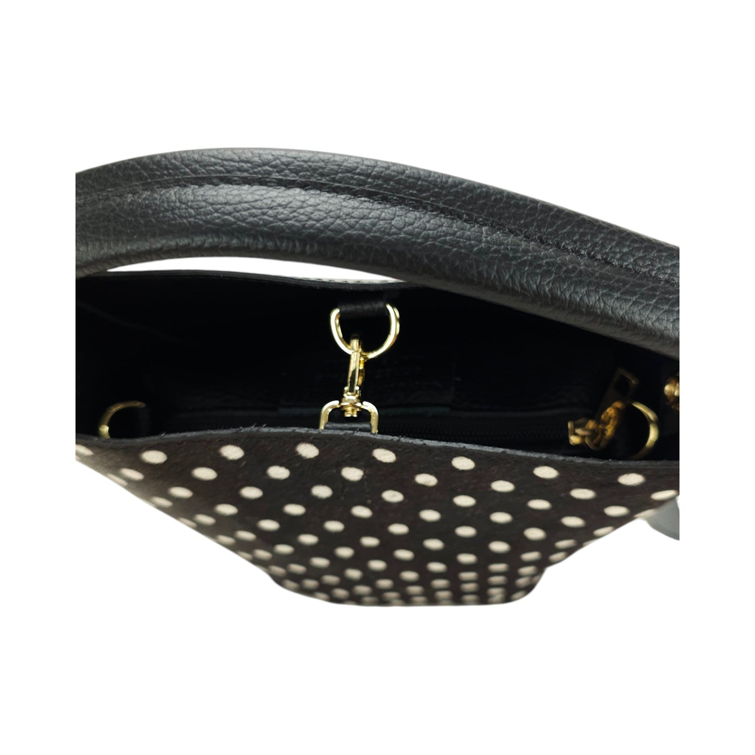 Bolso bucket en Piel Pregato Alessia Premium Topos Negro - KimondoShop