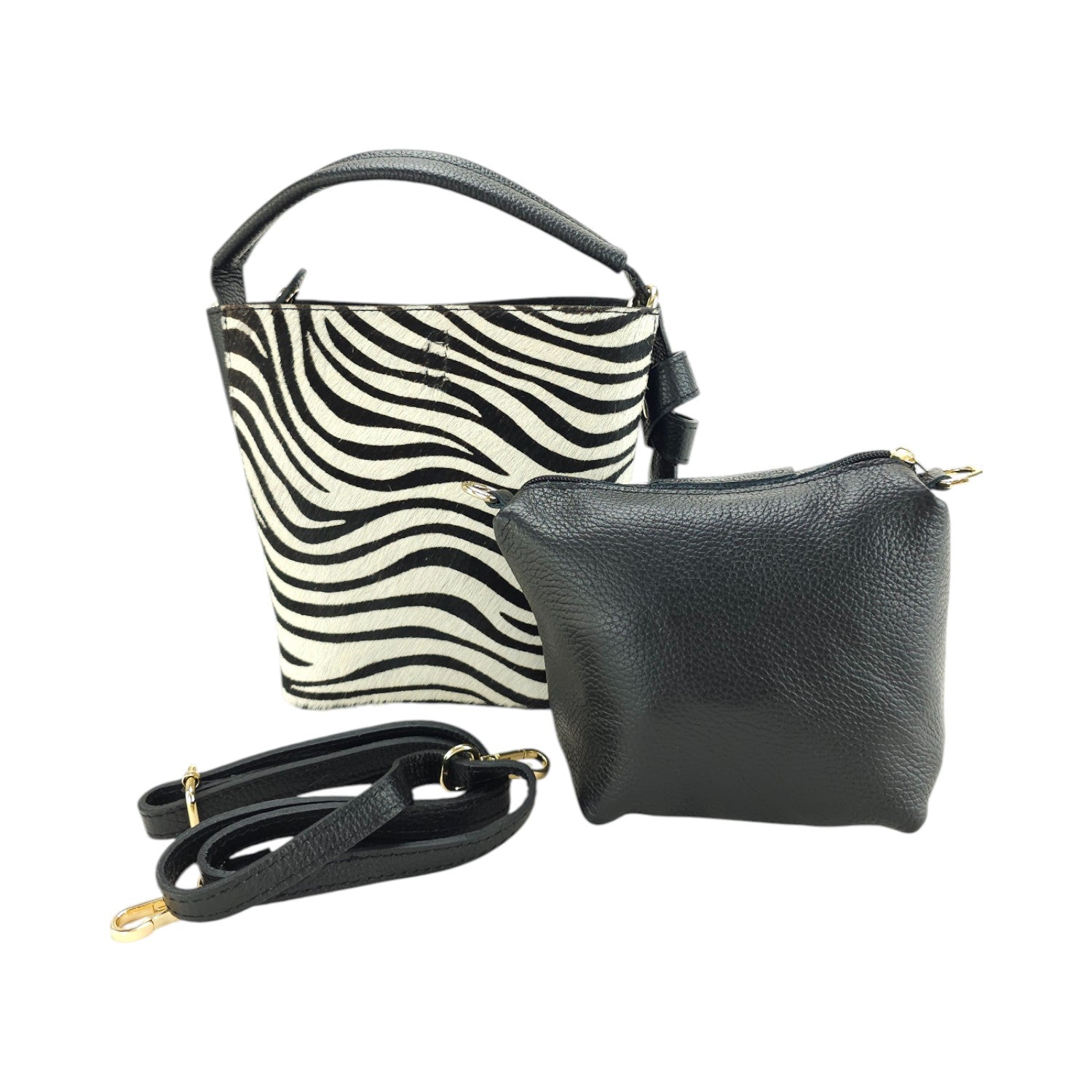 Bolso bucket en Piel Pregato Alessia Premium Zebra - KimondoShop