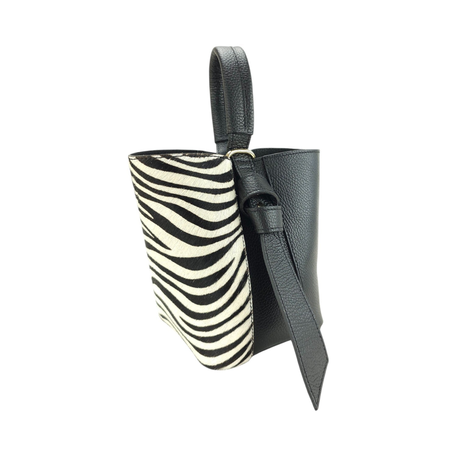 Bolso bucket en Piel Pregato Alessia Premium Zebra - KimondoShop