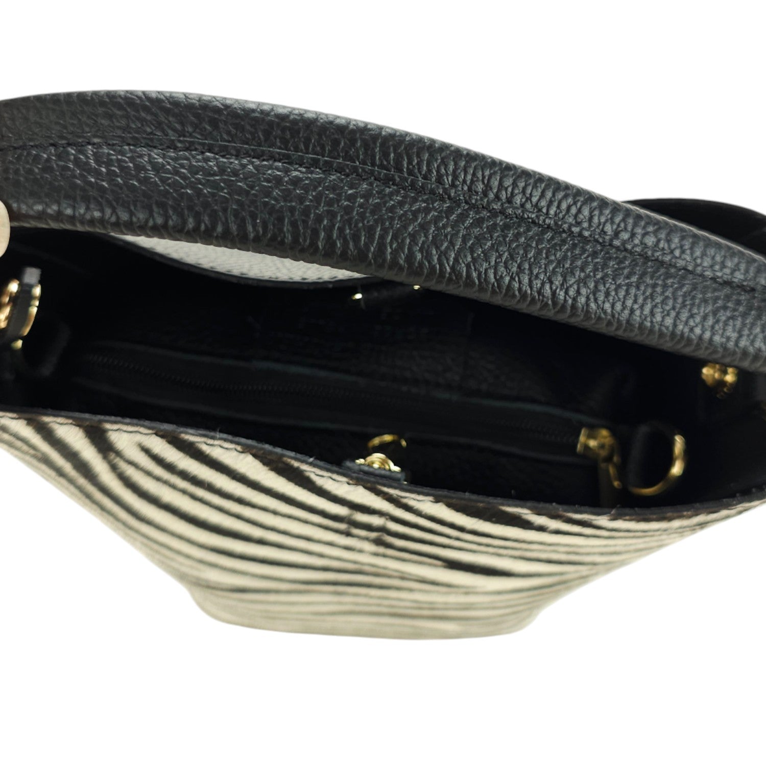 Bolso bucket en Piel Pregato Alessia Premium Zebra - KimondoShop