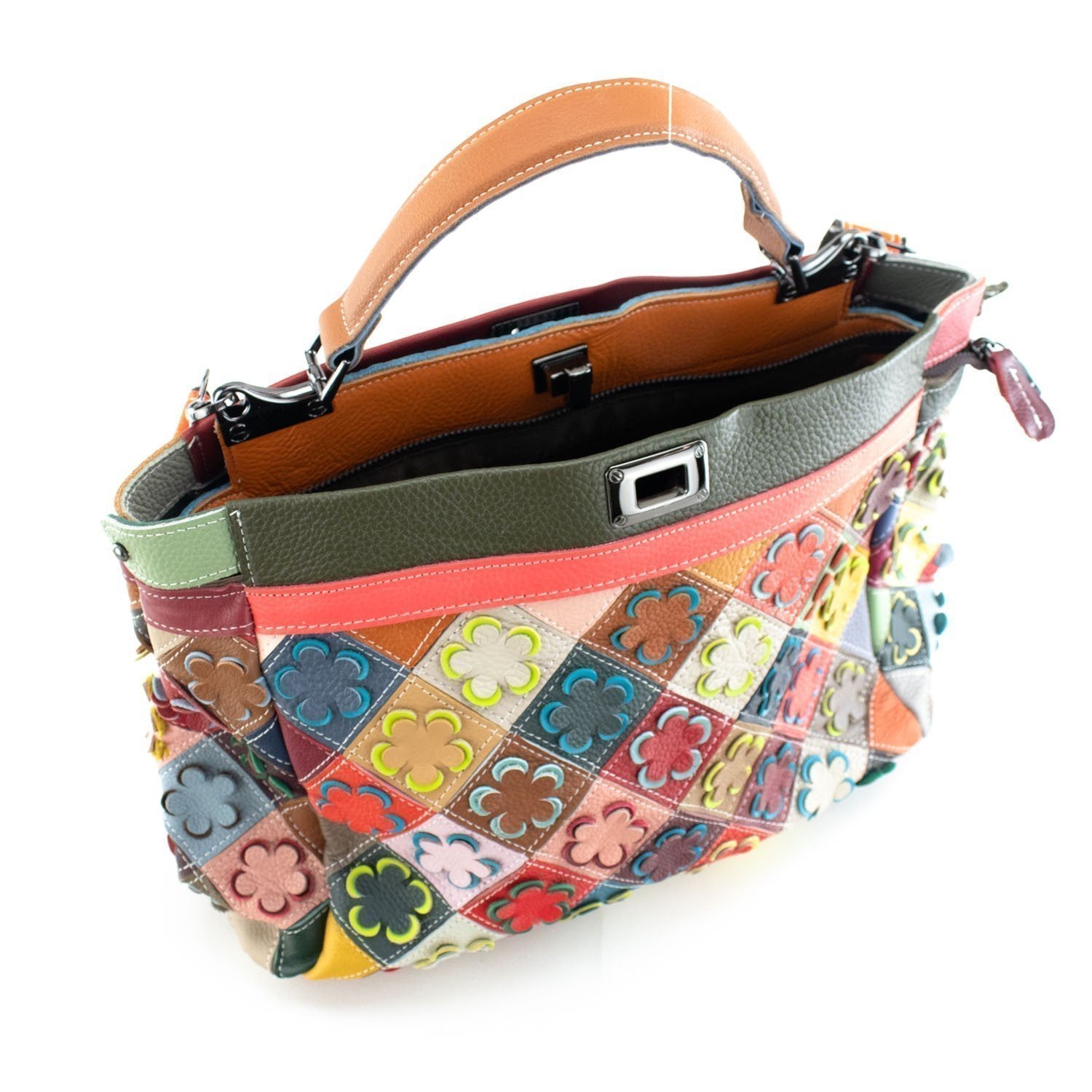 Bolso de mano con broche en Piel Pregato Mosaic Floral - KimondoShop