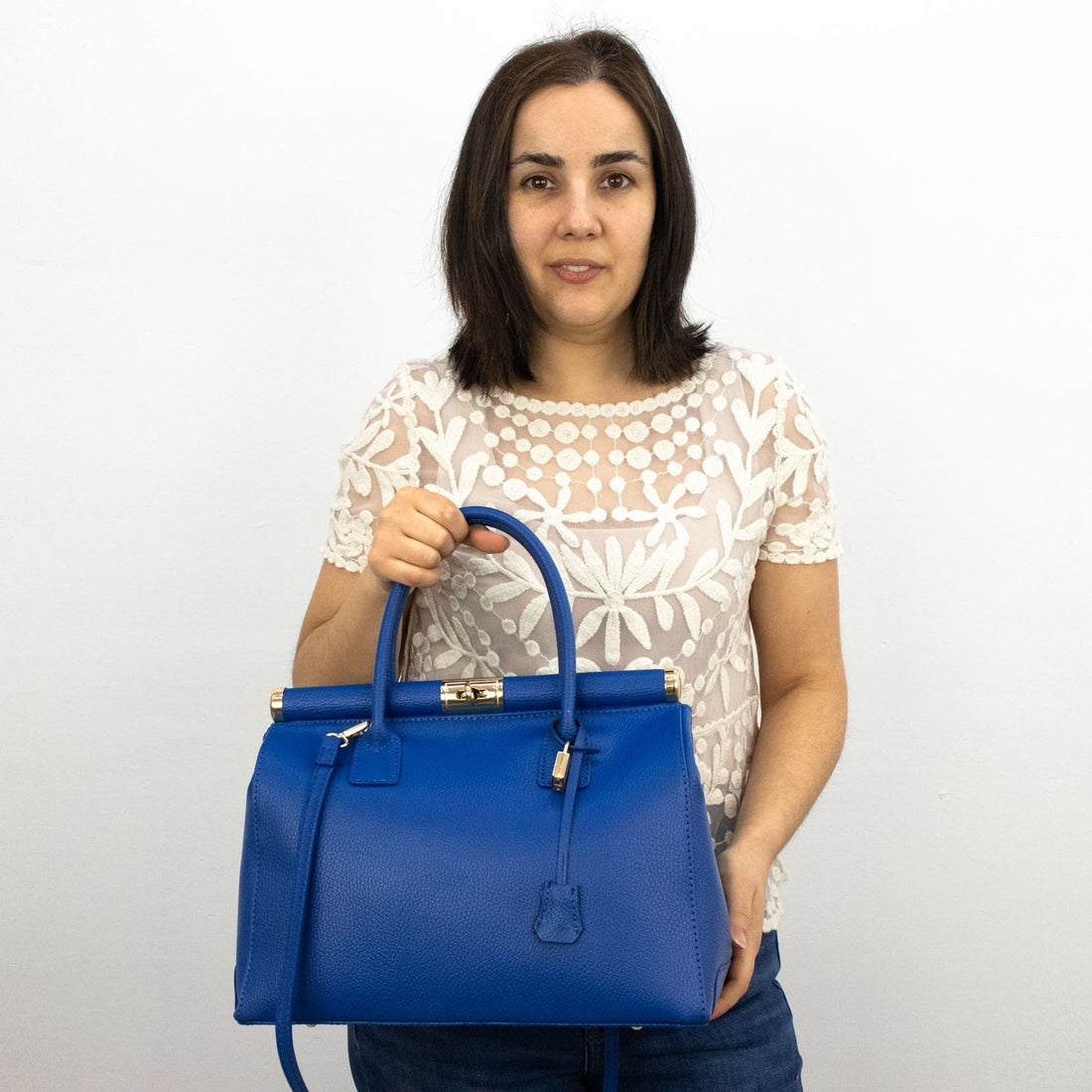 Bolso de mano en Piel Pregato Classic Azul eléctrico - KimondoShop