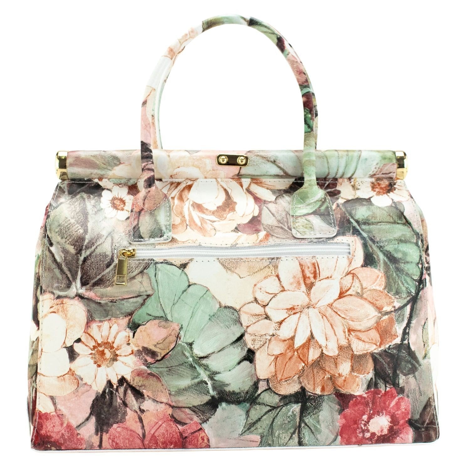 Bolso de mano en Piel Pregato Classic Flores Beige - KimondoShop