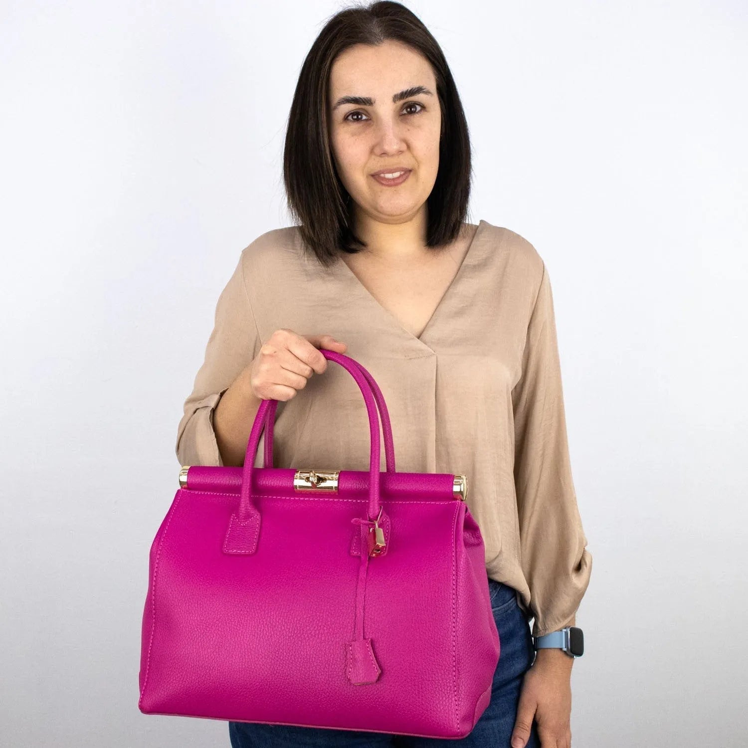 Bolso de mano en Piel Pregato Classic Fucsia - KimondoShop