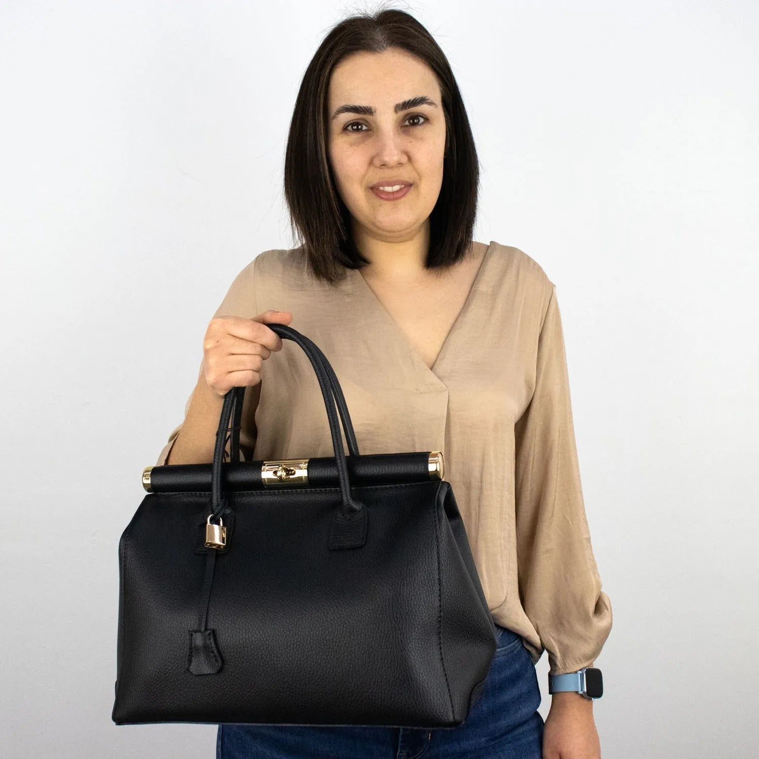 Bolso de mano en Piel Pregato Classic Negro - KimondoShop