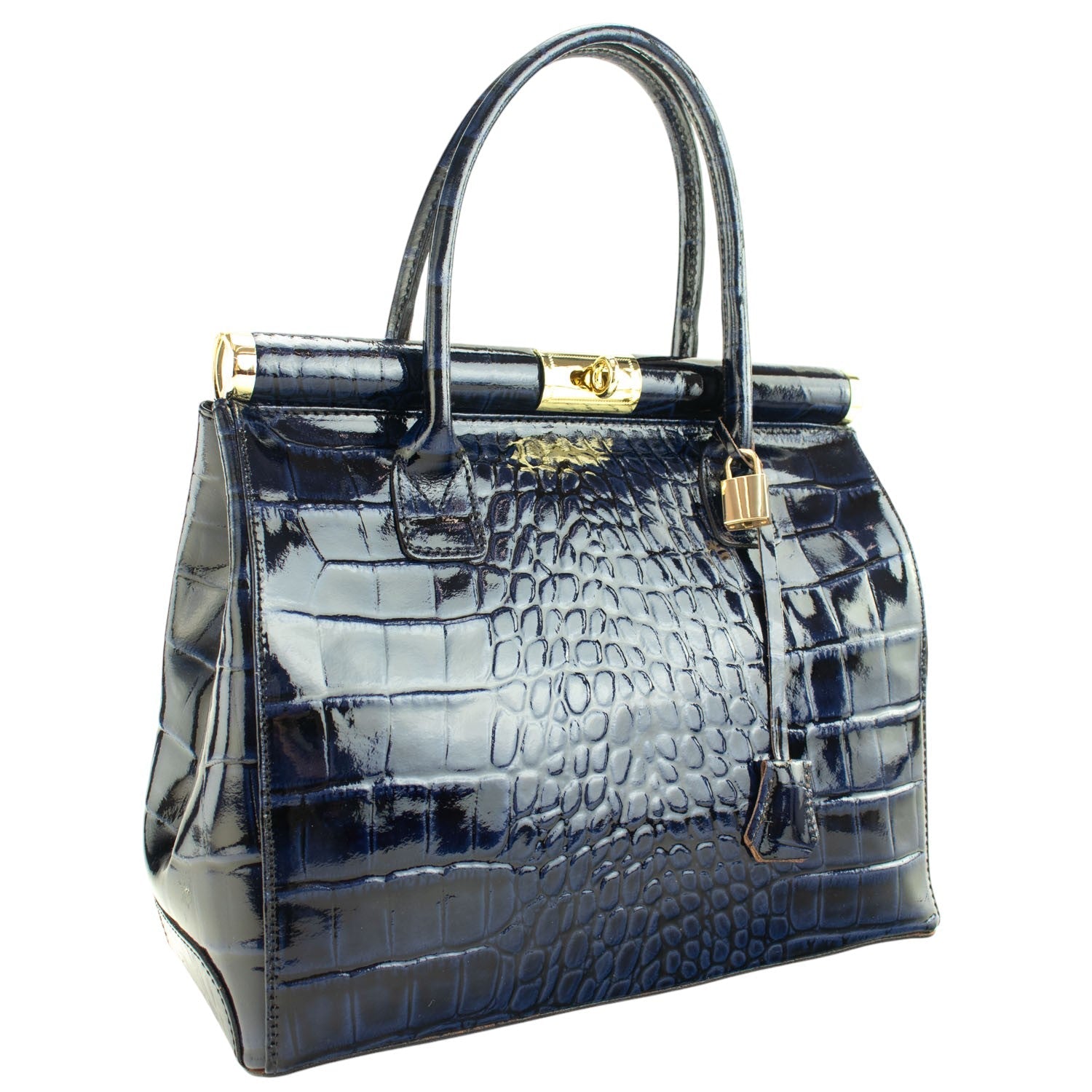 Bolso de mano en Piel Pregato Classic Special Croc Azul marino - KimondoShop