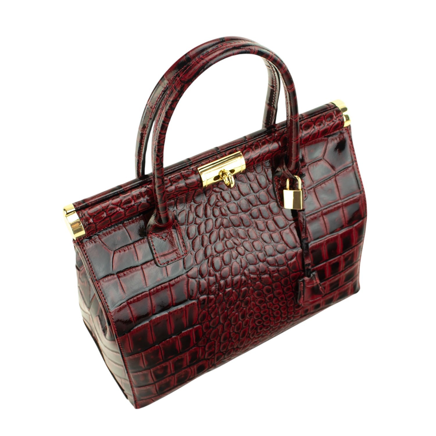 Bolso de mano en Piel Pregato Classic Special Croc Burdeos - KimondoShop