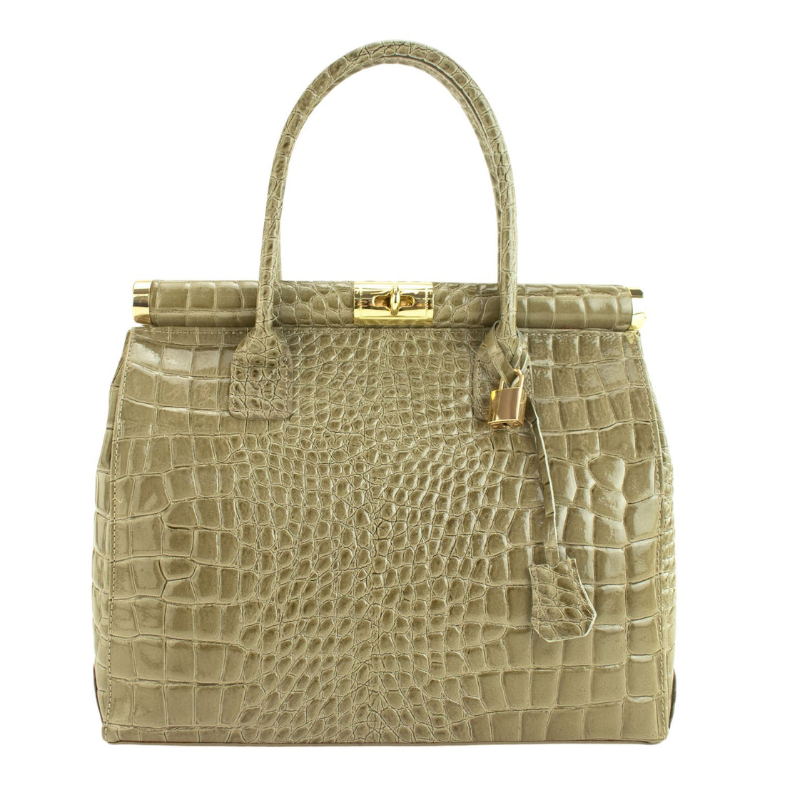 Bolso de mano en Piel Pregato Classic Special Croc Taupe - KimondoShop
