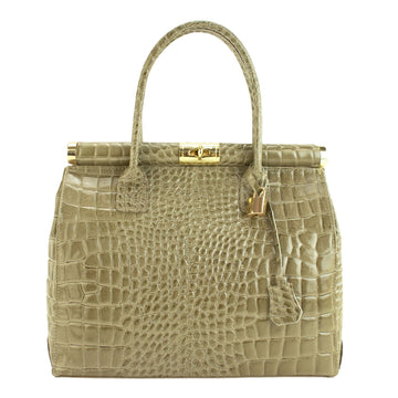 Bolso de mano en Piel Pregato Classic Special Croc Taupe - KimondoShop