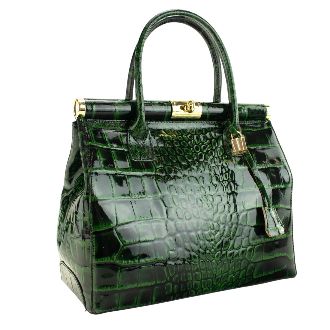 Bolso de mano en Piel Pregato Classic Special Croc Verde - KimondoShop