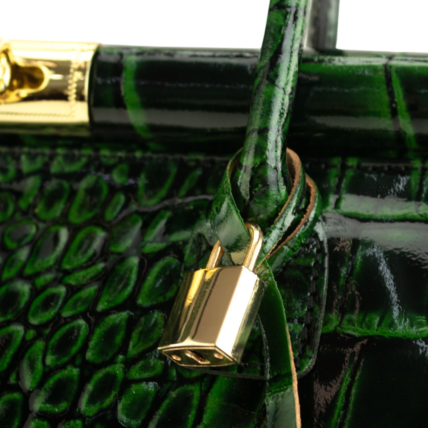 Bolso de mano en Piel Pregato Classic Special Croc Verde - KimondoShop