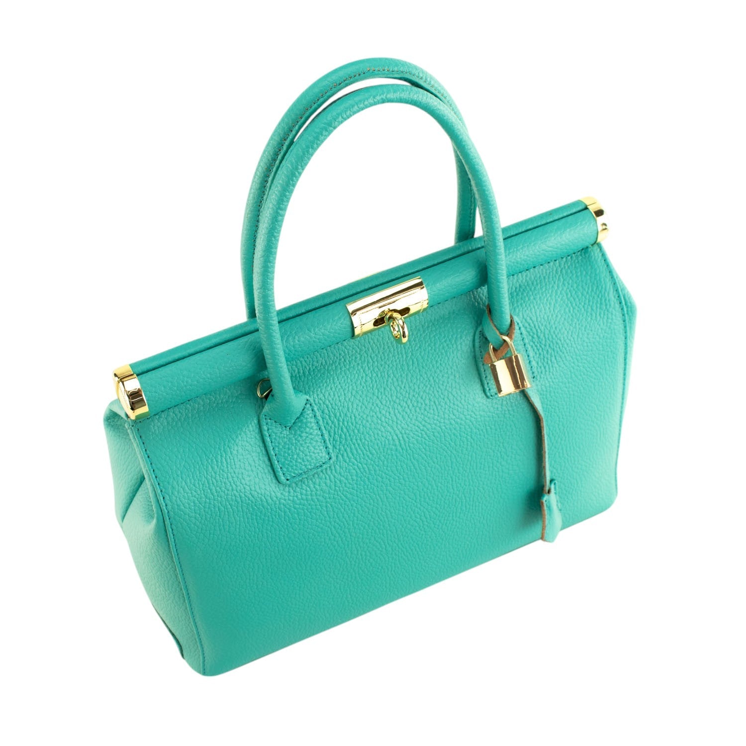 Bolso de mano en Piel Pregato Classic Turquesa Aqua - KimondoShop