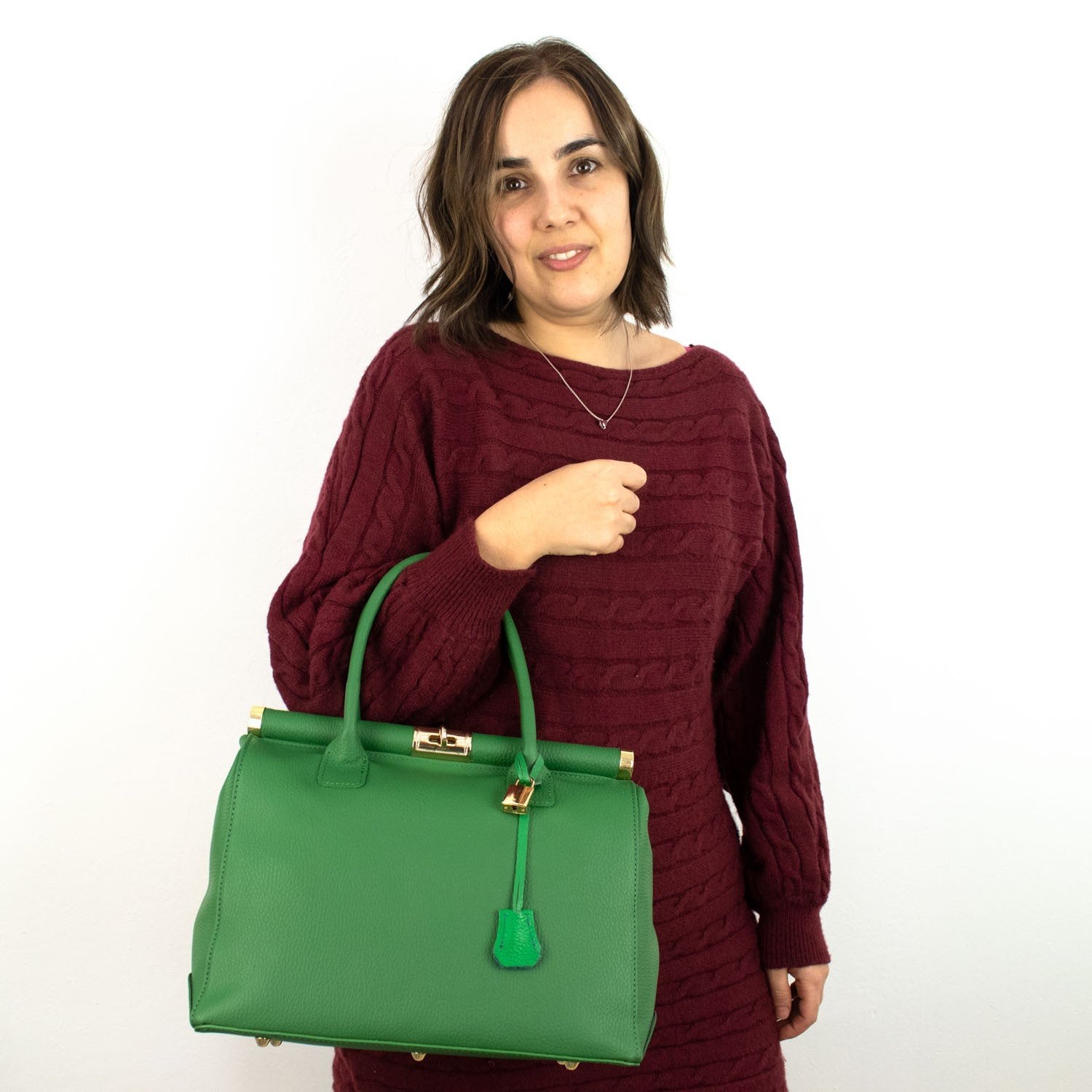 Bolso de mano en Piel Pregato Classic Verde - KimondoShop