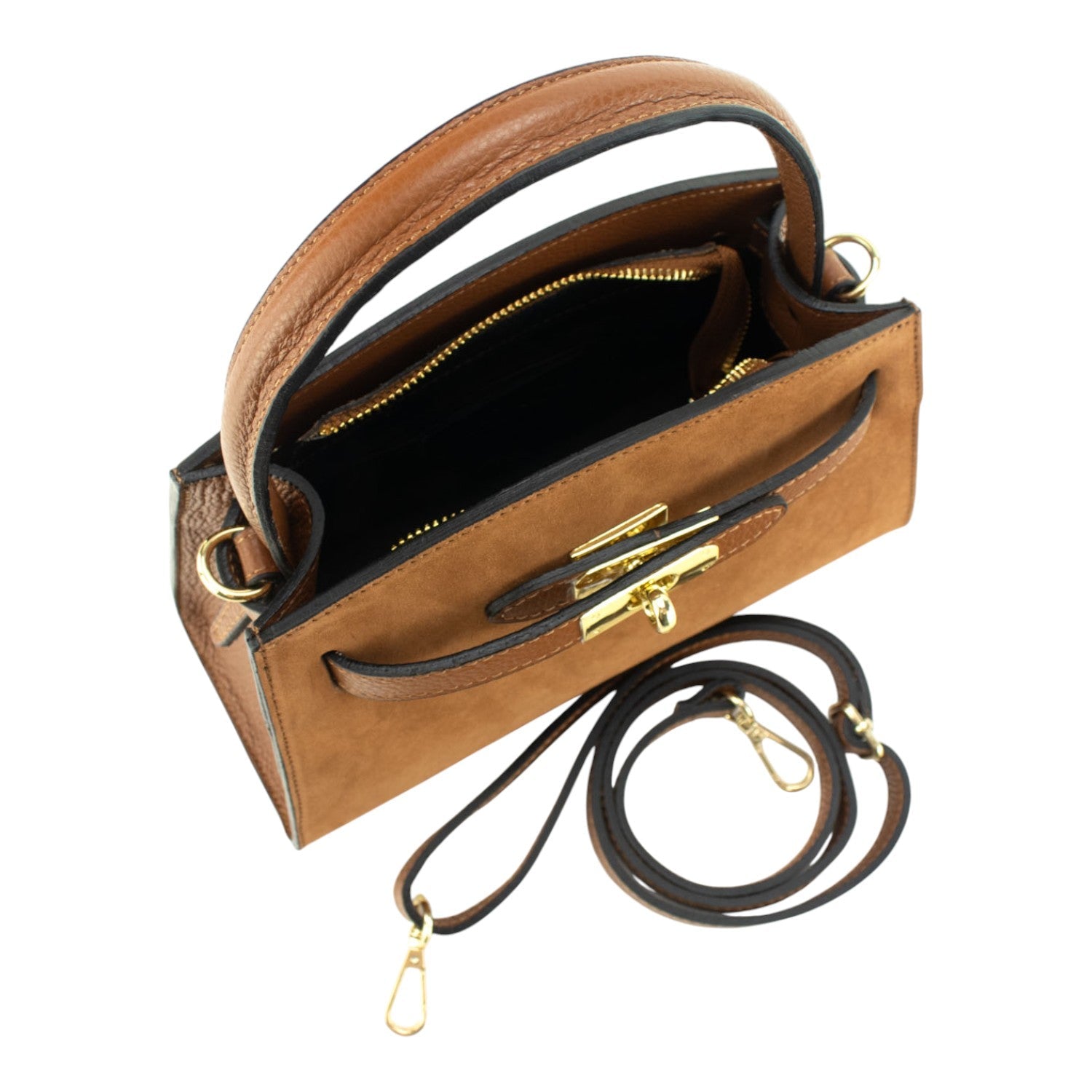 Bolso de mano en piel Pregato Nuit Ante Camel - KimondoShop