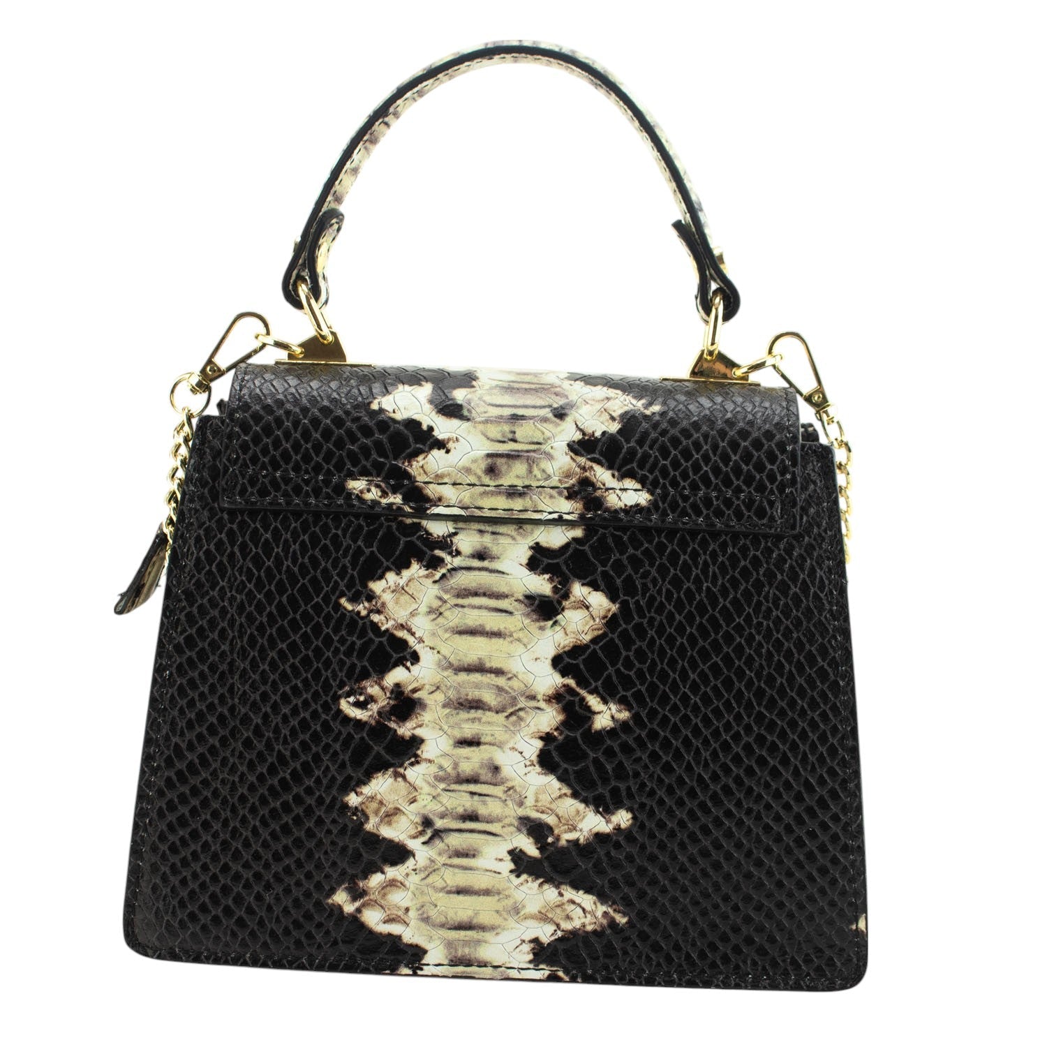 Bolso de mano Piel Pregato Gekko Beige Negro - KimondoShop