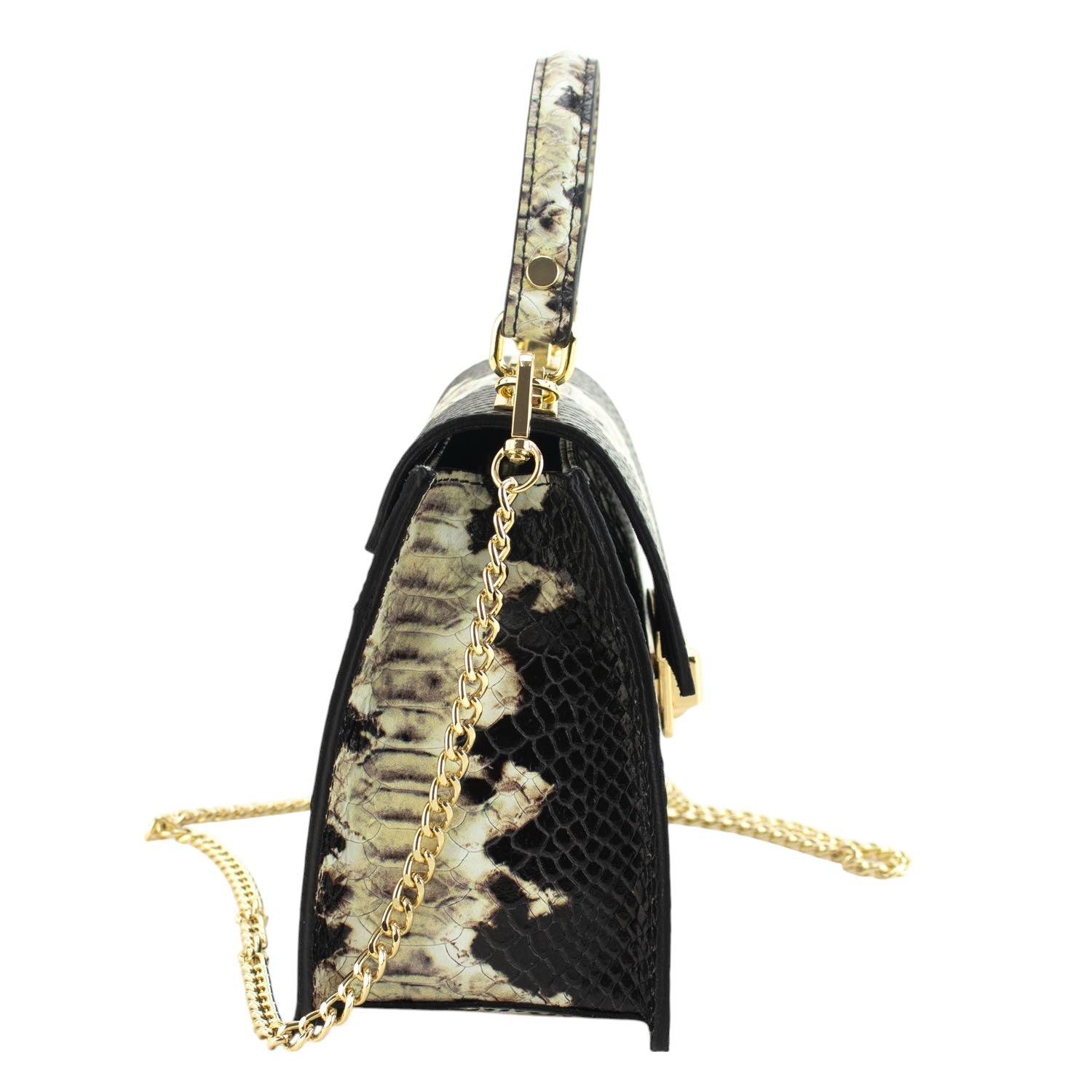 Bolso de mano Piel Pregato Gekko Beige Negro - KimondoShop