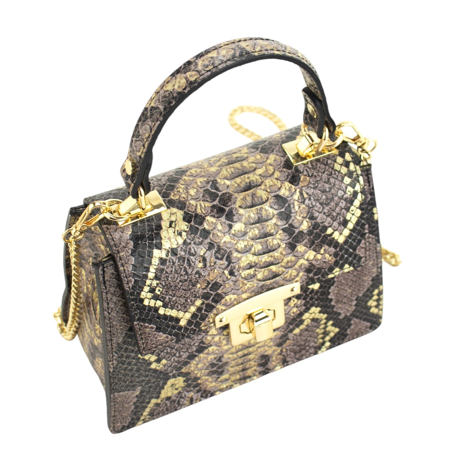 Bolso de mano Piel Pregato Gekko Marrón Dorado - KimondoShop