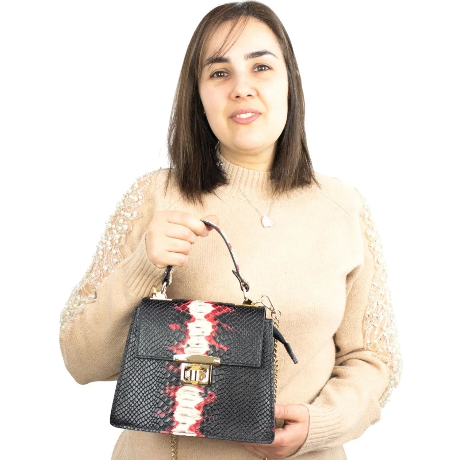 Bolso de mano Piel Pregato Gekko Negro Rojo - KimondoShop