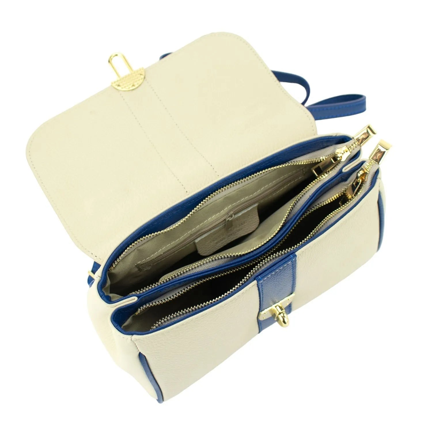 Bolso de Piel Pregato Idillio Bicolor Azul Beige - KimondoShop