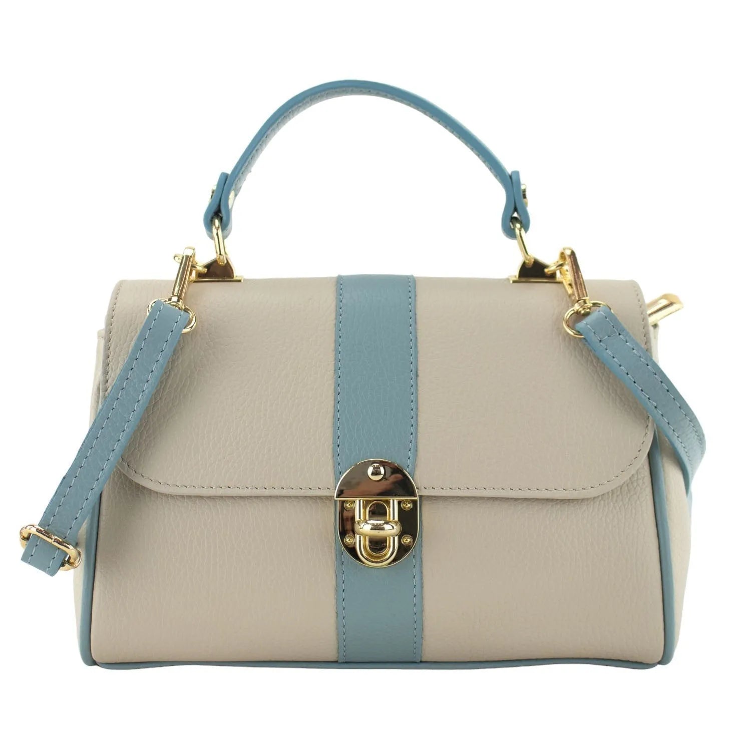 Bolso de Piel Pregato Idillio Bicolor Azul claro Beige - KimondoShop