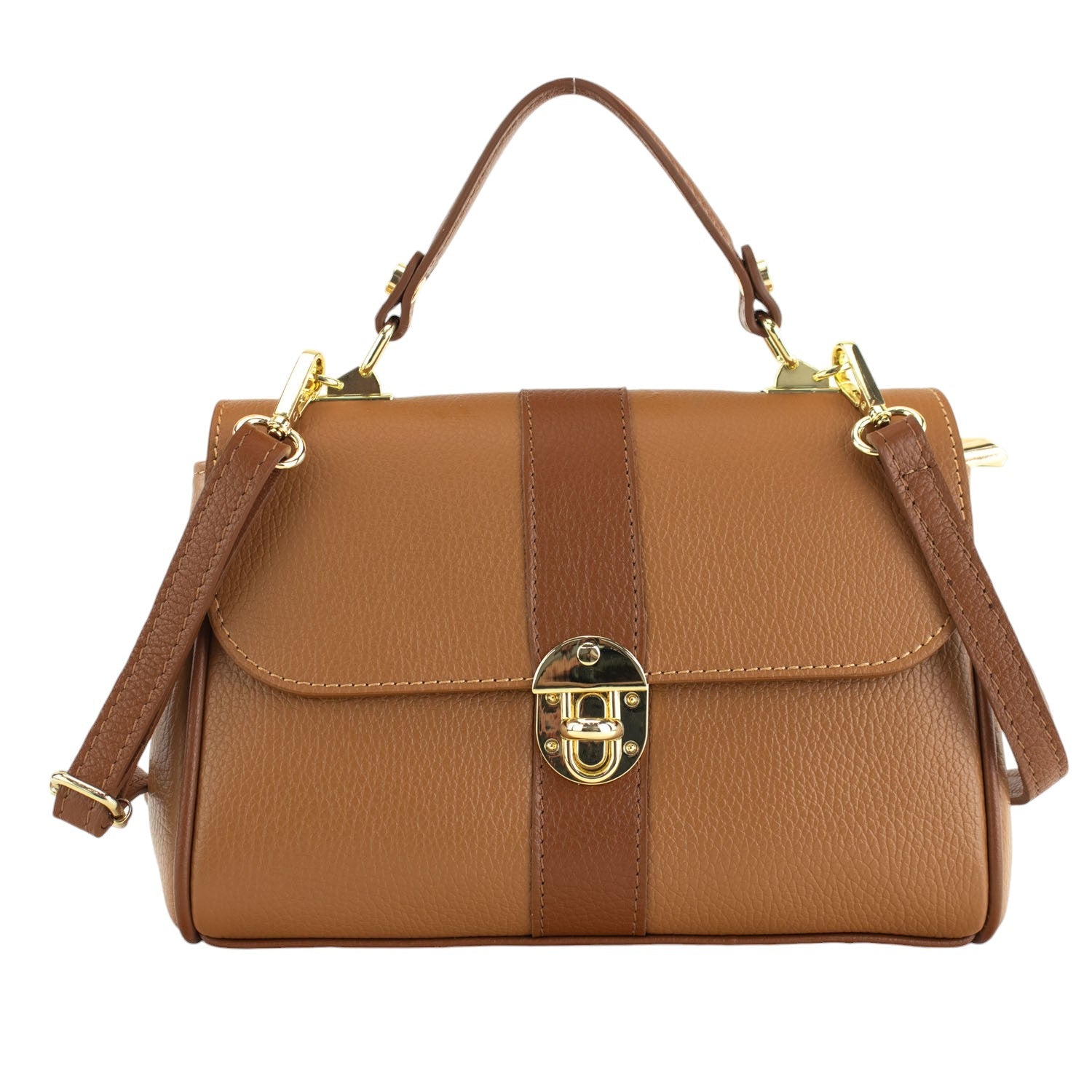 Bolso de Piel Pregato Idillio Bicolor Camel Marrón - KimondoShop