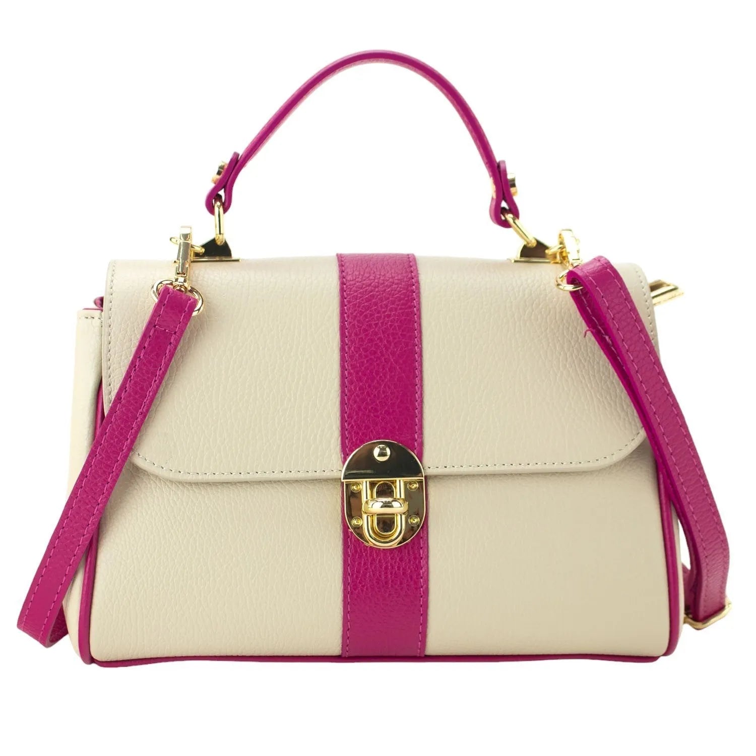 Bolso de Piel Pregato Idillio Bicolor Fucsia Beige - KimondoShop