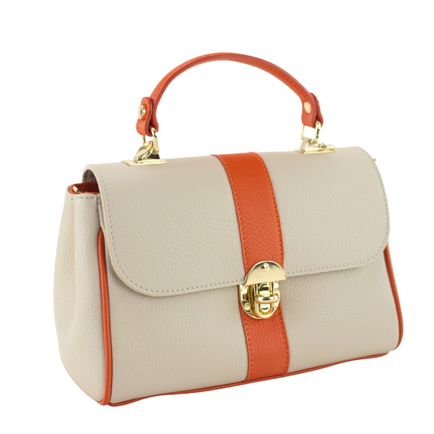 Bolso de Piel Pregato Idillio Bicolor Naranja Beige - KimondoShop