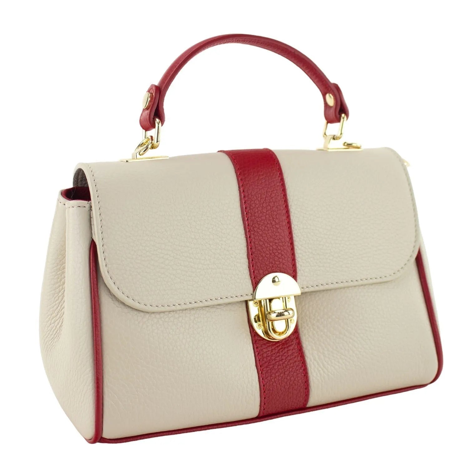 Bolso de Piel Pregato Idillio Bicolor Rojo Beige - KimondoShop