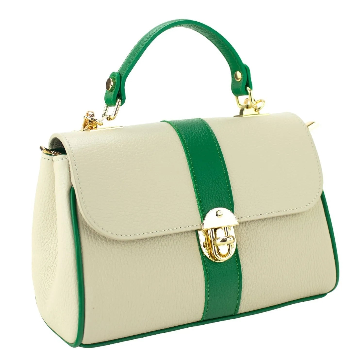 Bolso de Piel Pregato Idillio Bicolor Verde Beige - KimondoShop