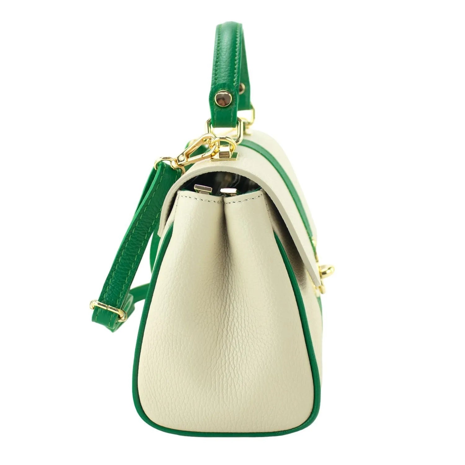 Bolso de Piel Pregato Idillio Bicolor Verde Beige - KimondoShop