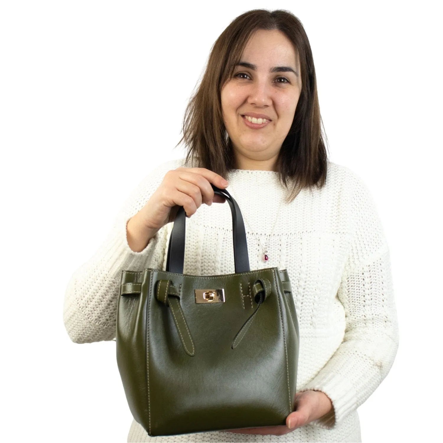 Bolso de Piel Pregato Nuvola Verde - Negro - KimondoShop