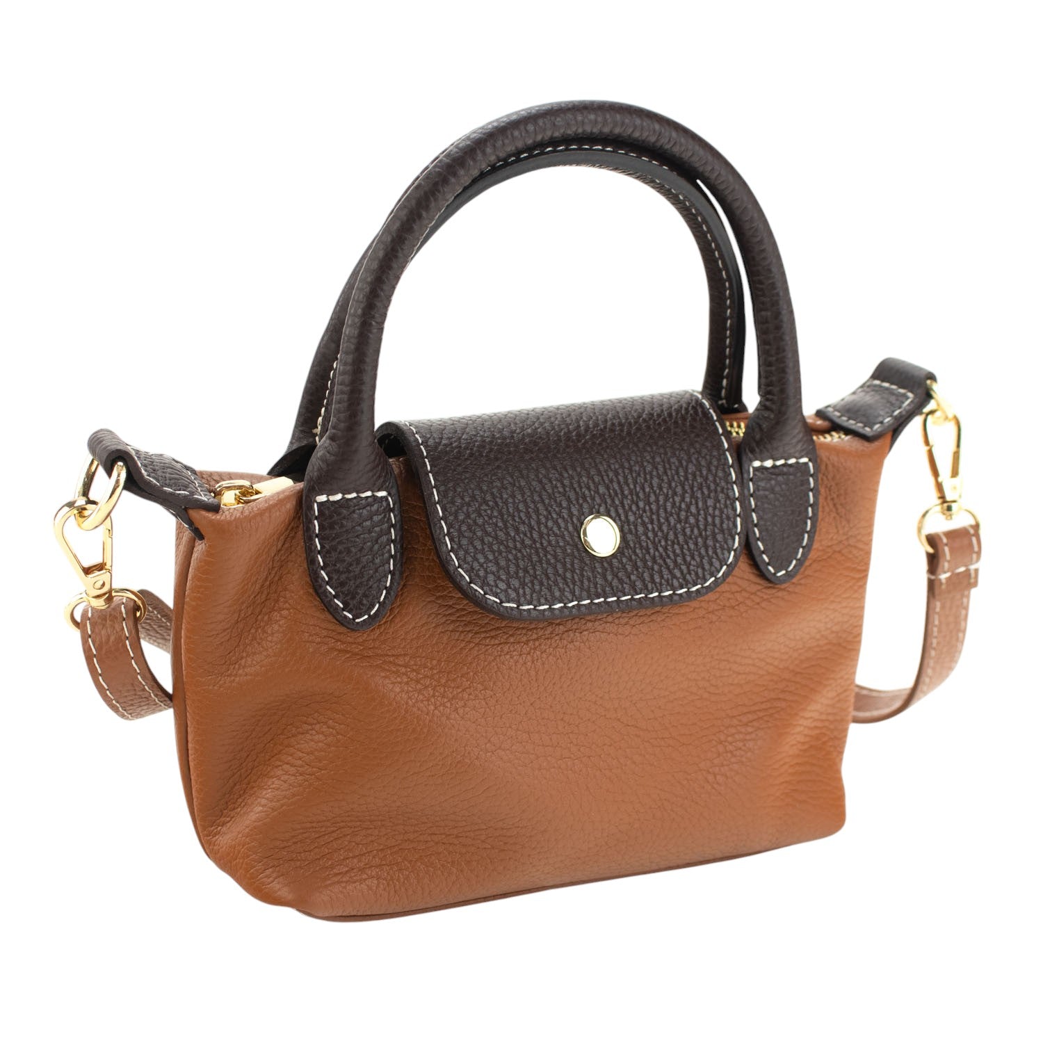 Bolso de Piel Pregato Piuma Camel asa oscura - KimondoShop