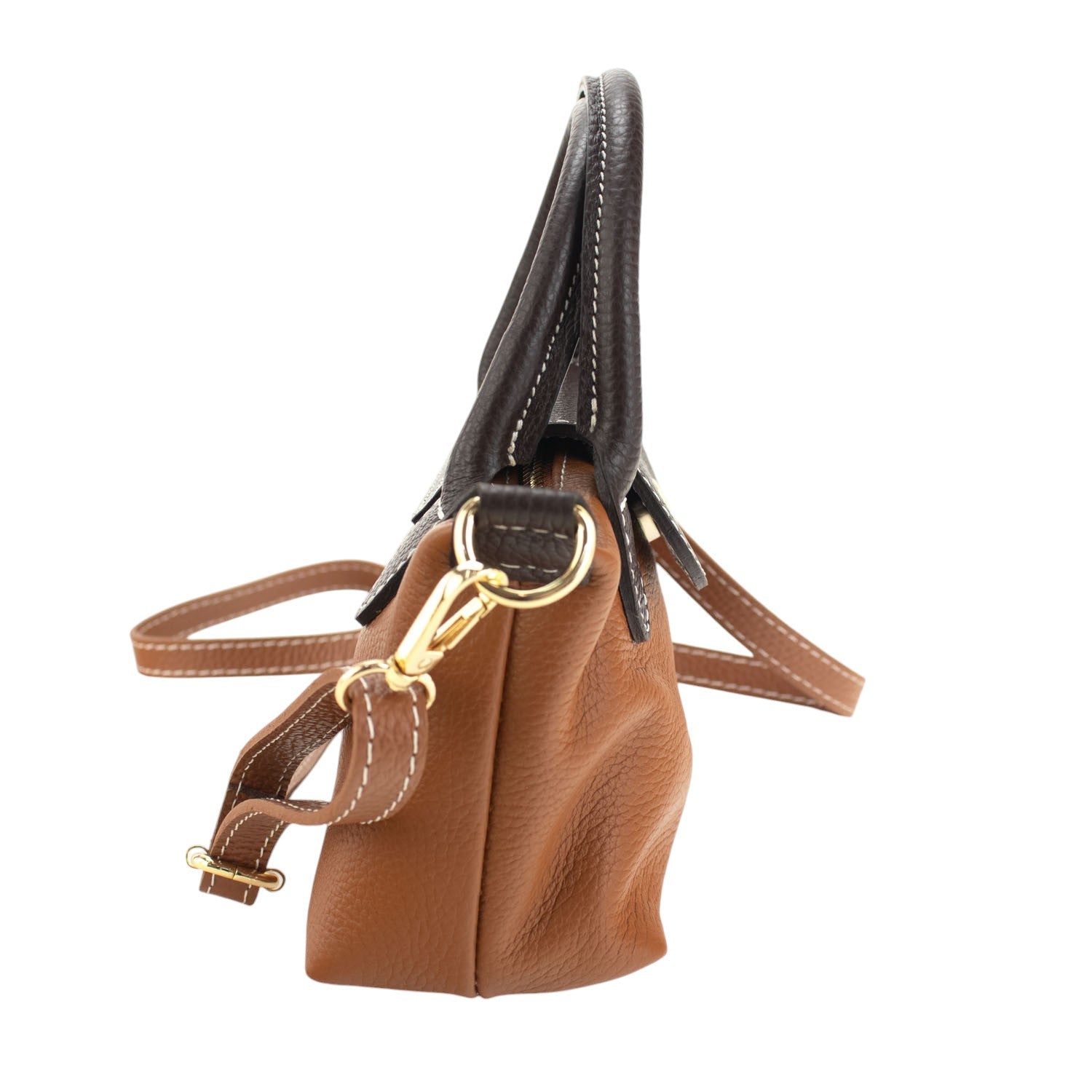 Bolso de Piel Pregato Piuma Camel asa oscura - KimondoShop