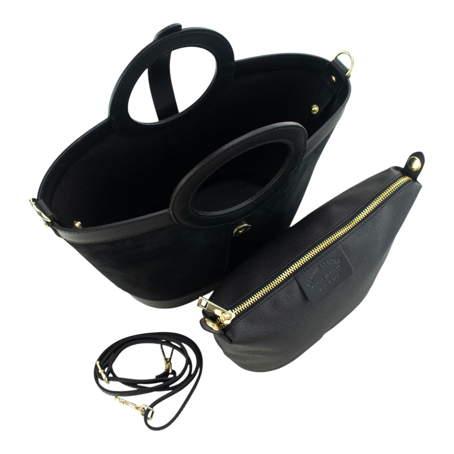 Bolso en piel Pregato Armonia Ante Negro - KimondoShop