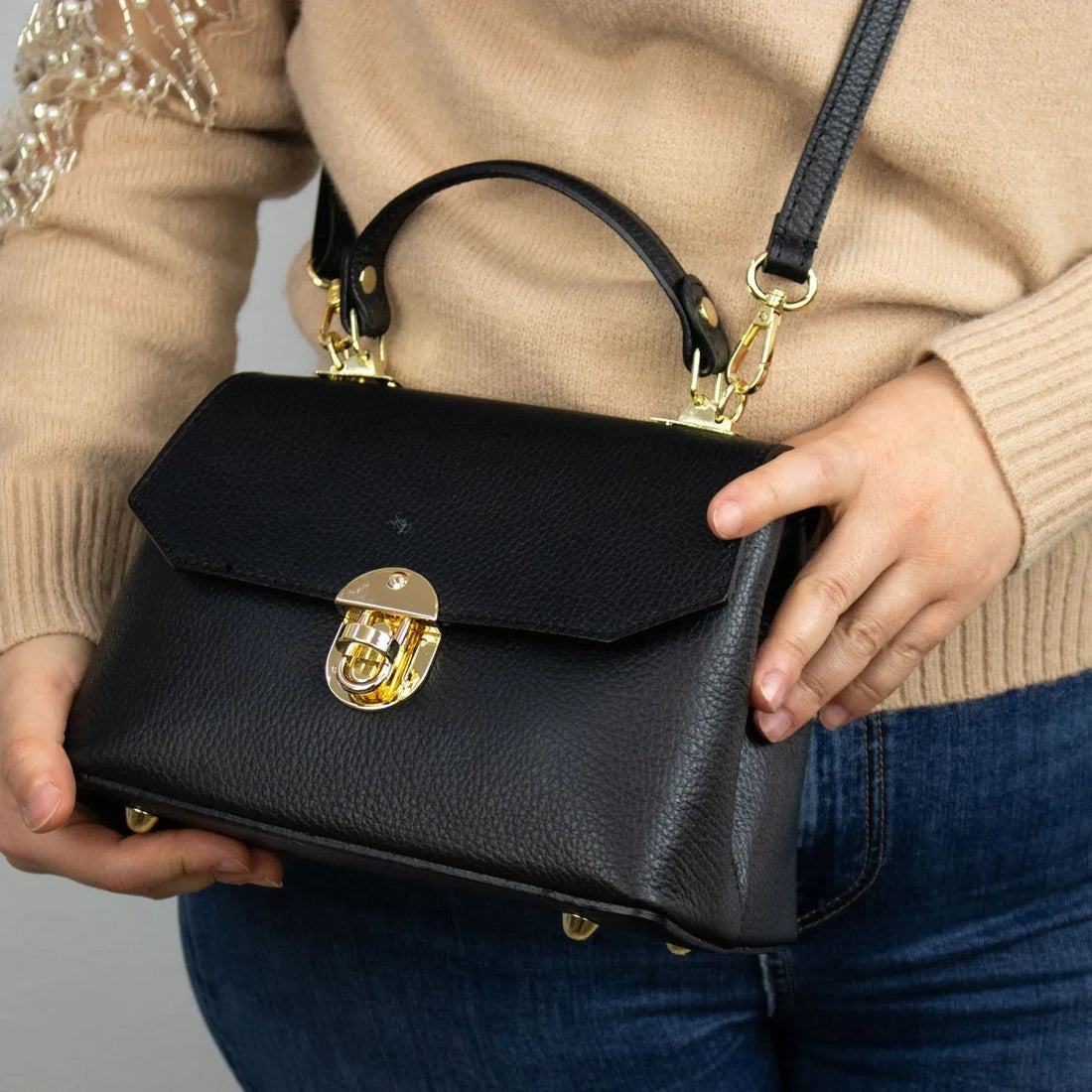 Bolso en Piel Pregato Carezza Negro - KimondoShop