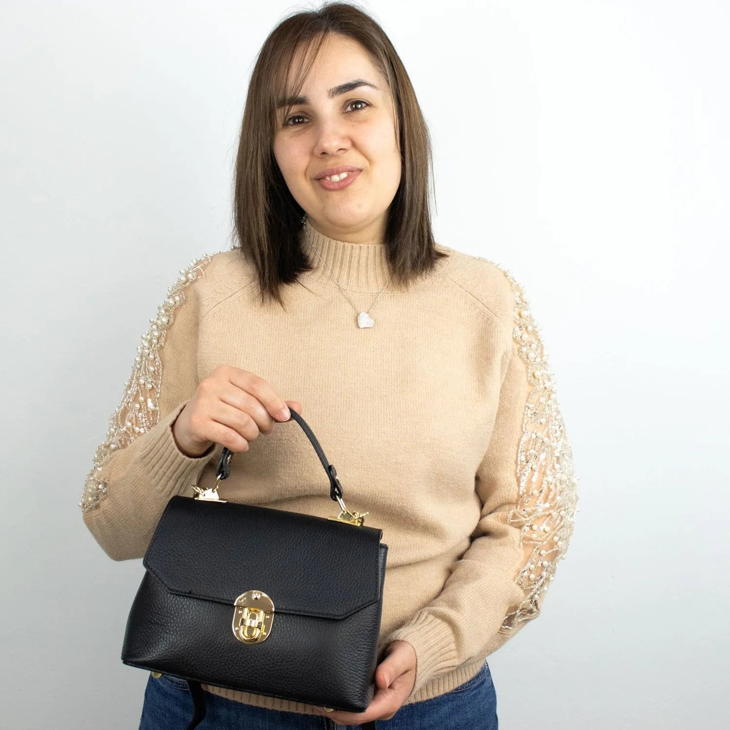 Bolso en Piel Pregato Carezza Negro - KimondoShop