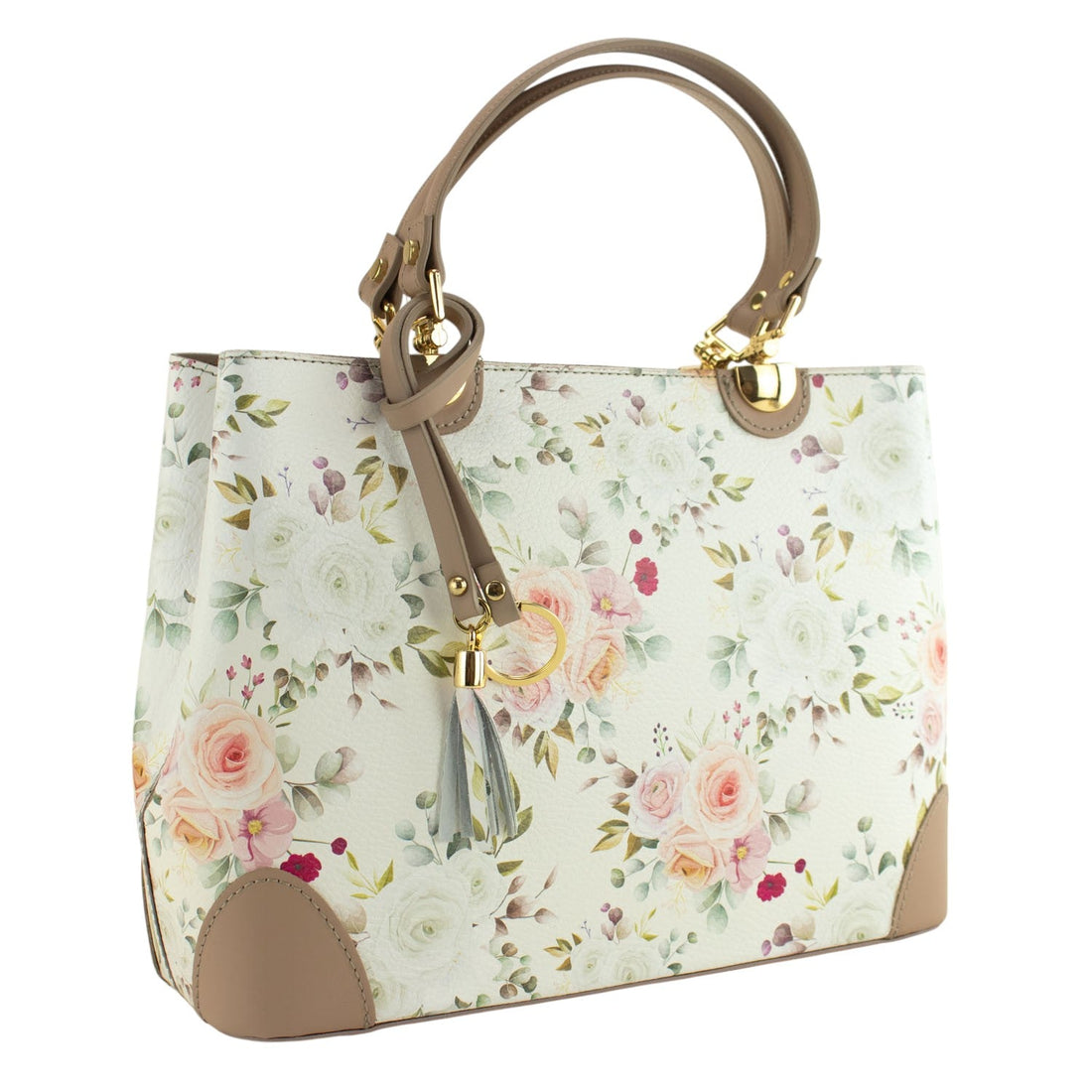 Bolso en piel Pregato Eleganza Floral Taupe - KimondoShop