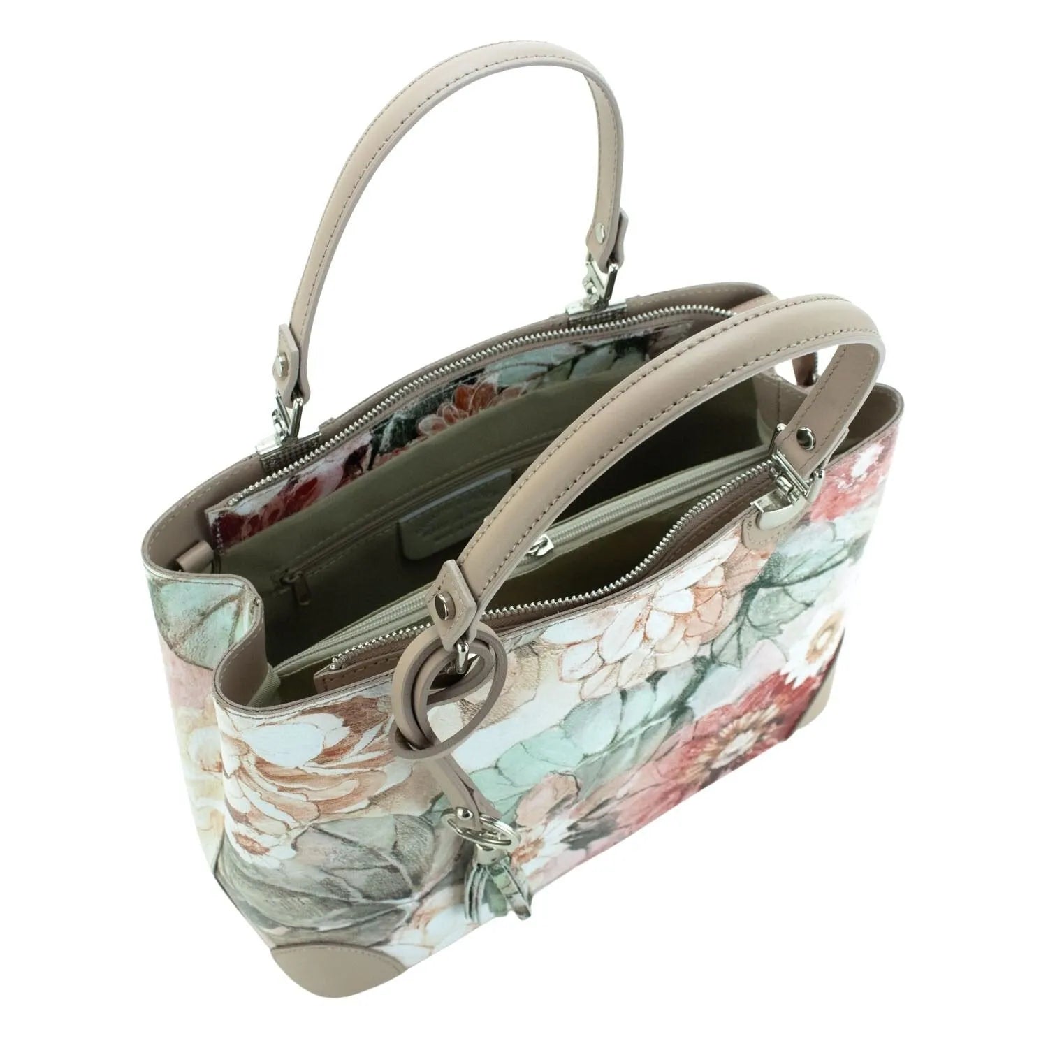 Bolso en piel Pregato Eleganza Flores Beige - KimondoShop