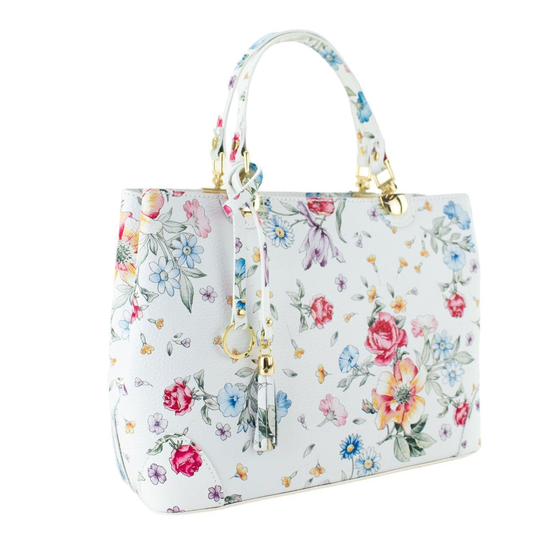 Bolso en piel Pregato Eleganza Flores blancas multicolor - KimondoShop