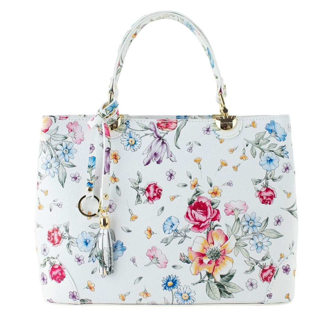 Bolso en piel Pregato Eleganza Flores blancas multicolor - KimondoShop
