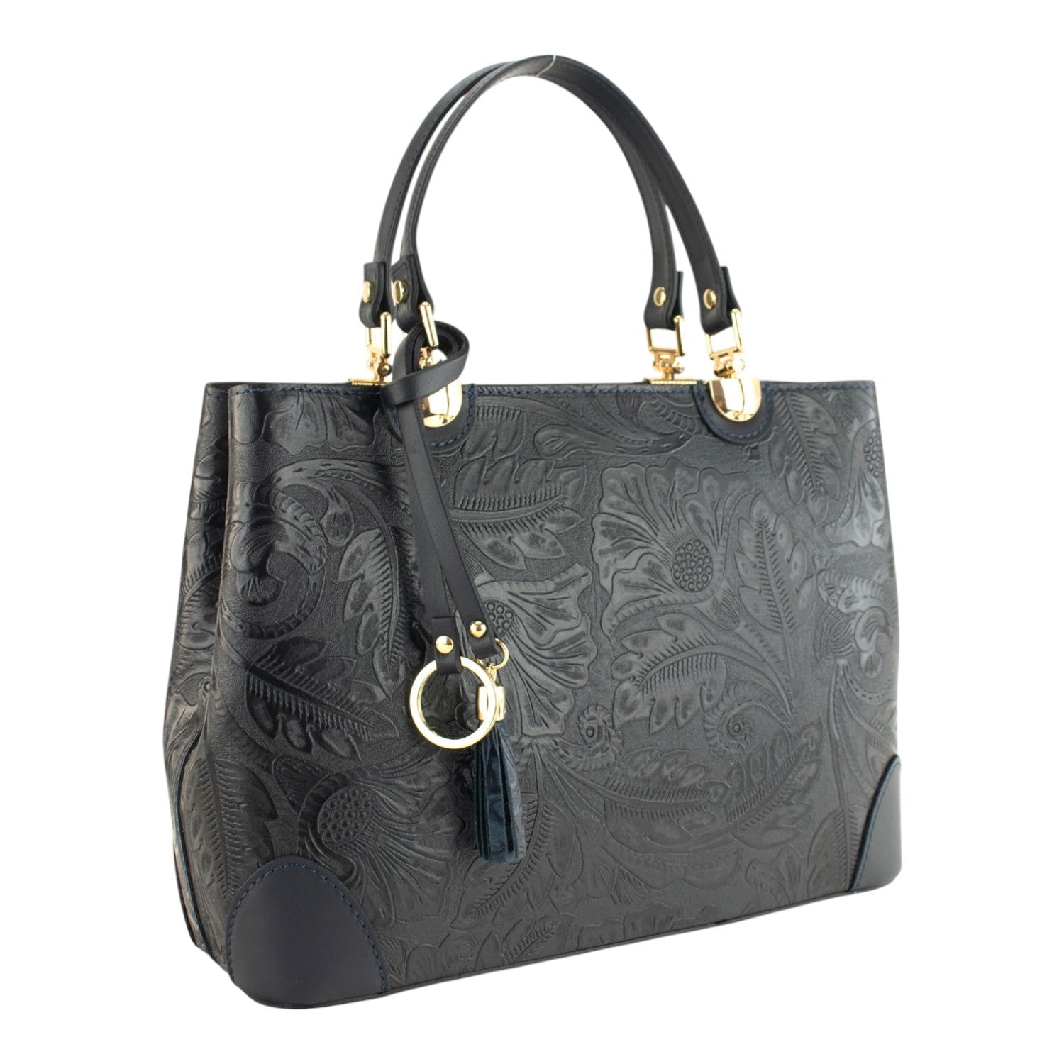 Bolso en piel Pregato Eleganza Grabado Azul marino - KimondoShop