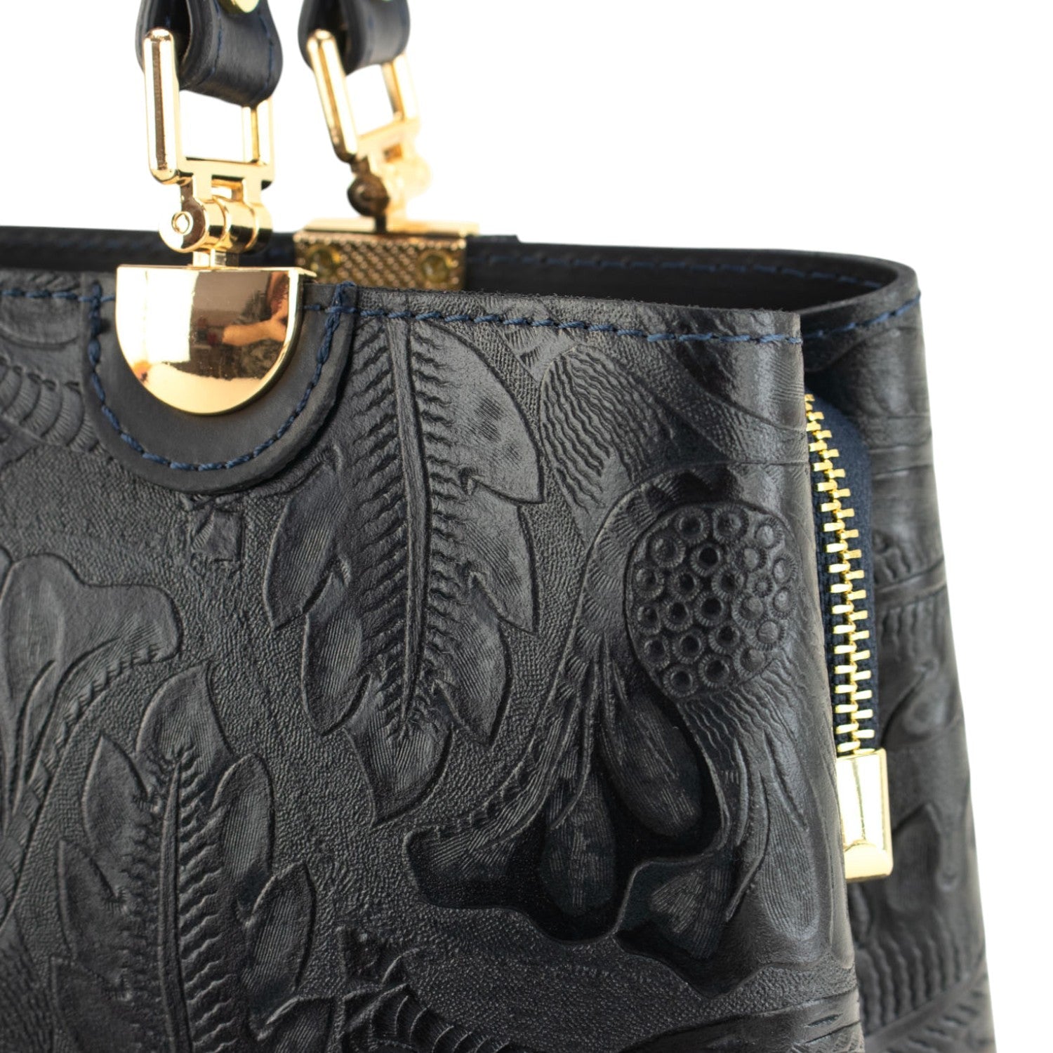 Bolso en piel Pregato Eleganza Grabado Azul marino - KimondoShop