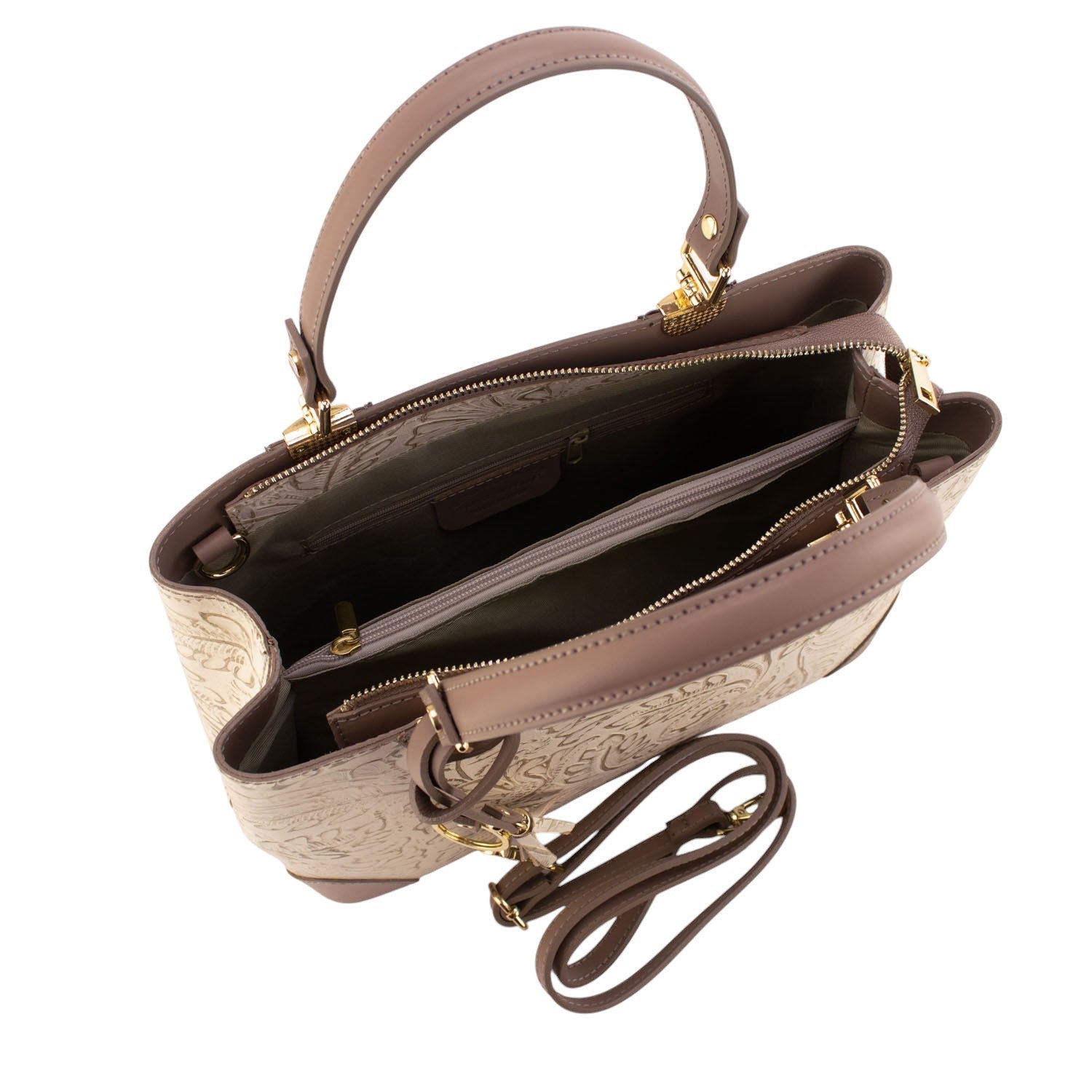 Bolso en piel Pregato Eleganza Grabado Beige vintage - KimondoShop