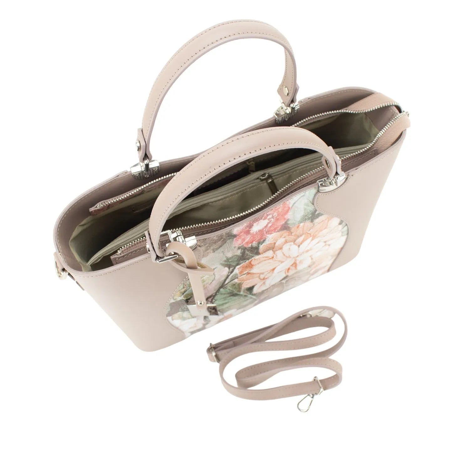 Bolso en piel Pregato Eleganza Li Flores Taupe - KimondoShop