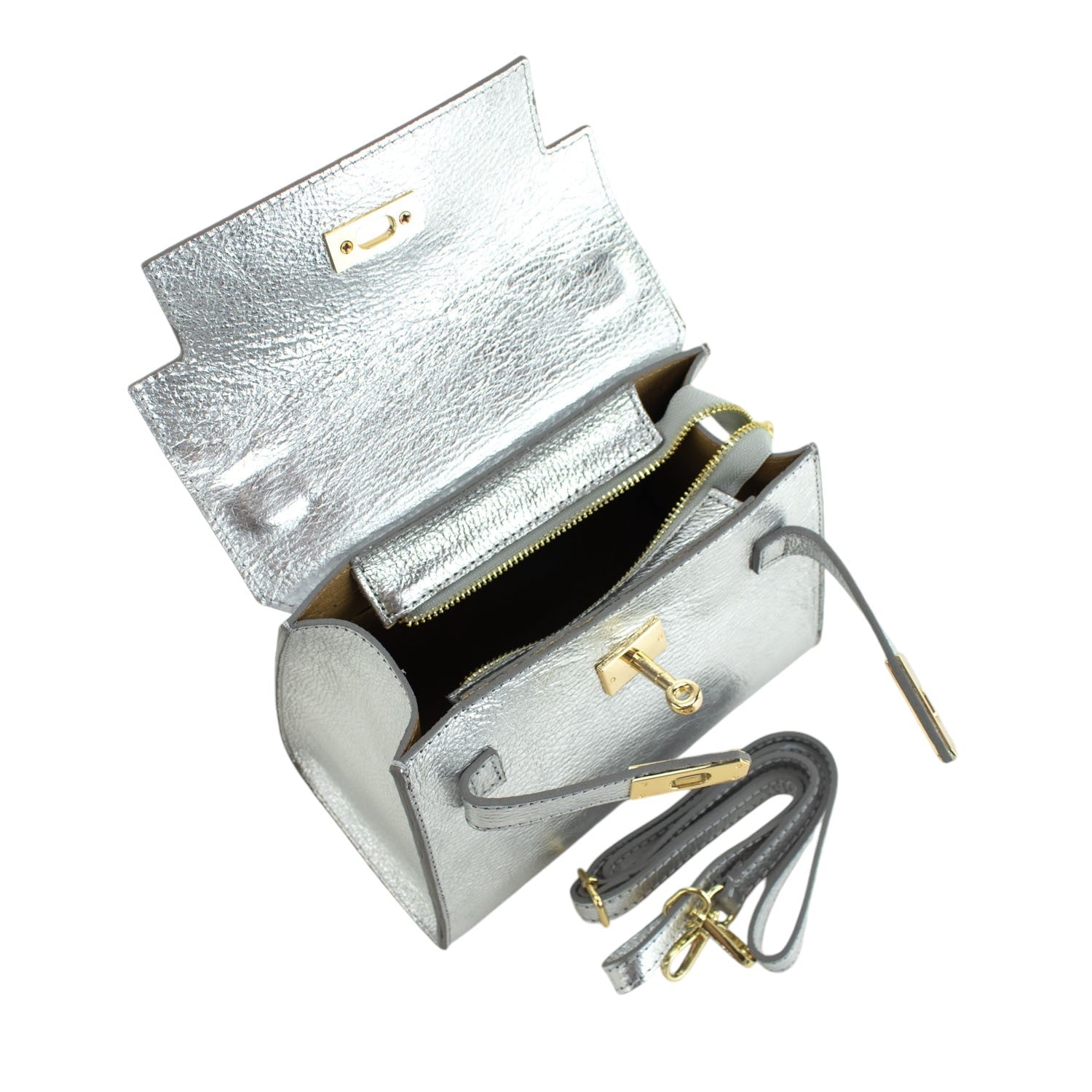 Bolso en Piel Pregato Latenza Plata - KimondoShop