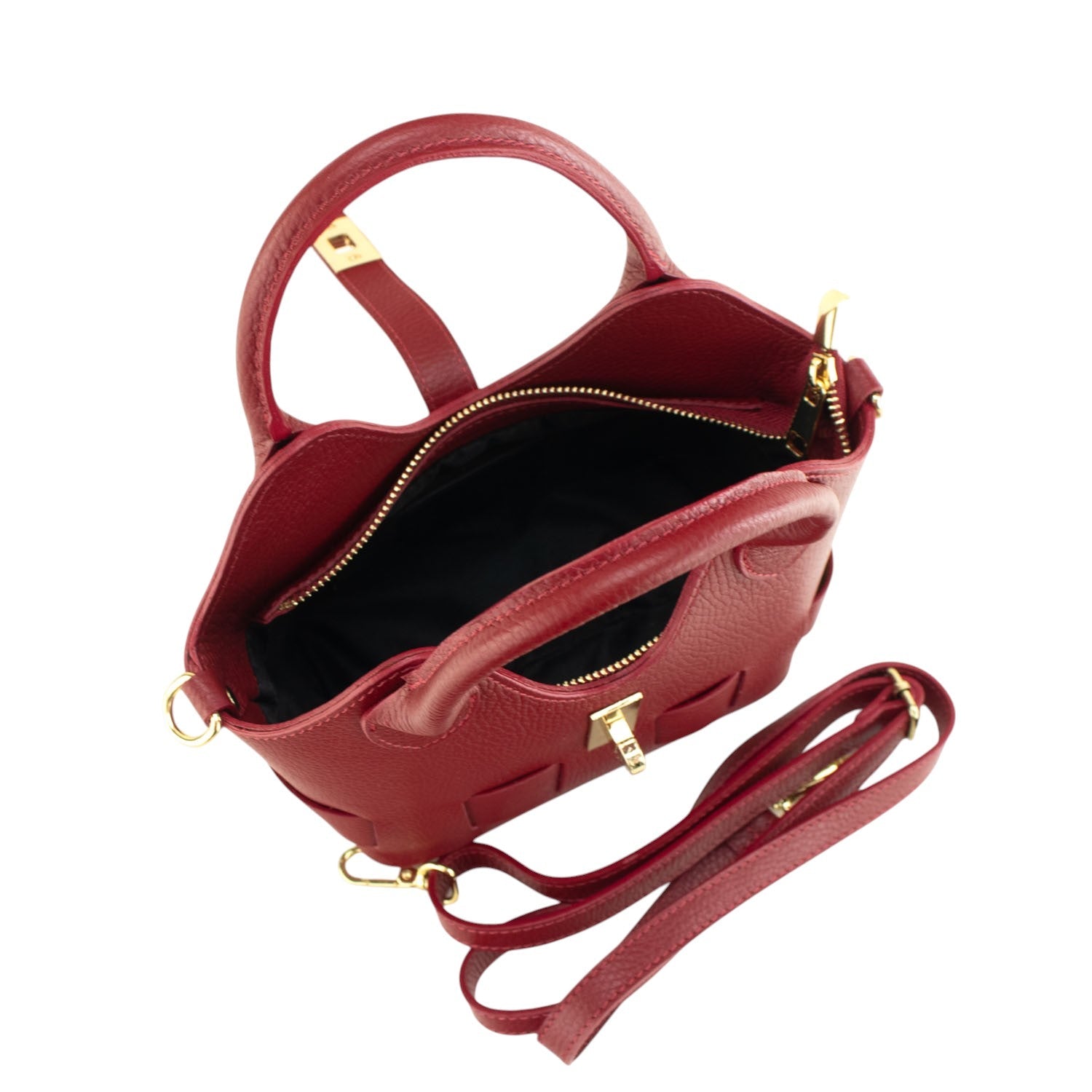 Bolso en Piel Pregato Piccolo tape Rojo oscuro - KimondoShop