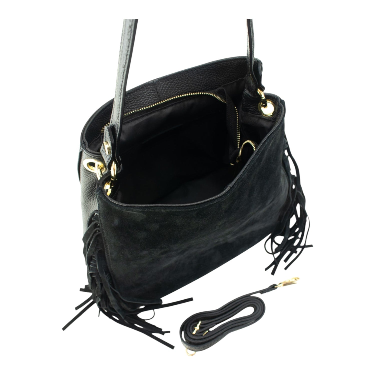 Bolso en piel Pregato Solenne Ante Negro - KimondoShop