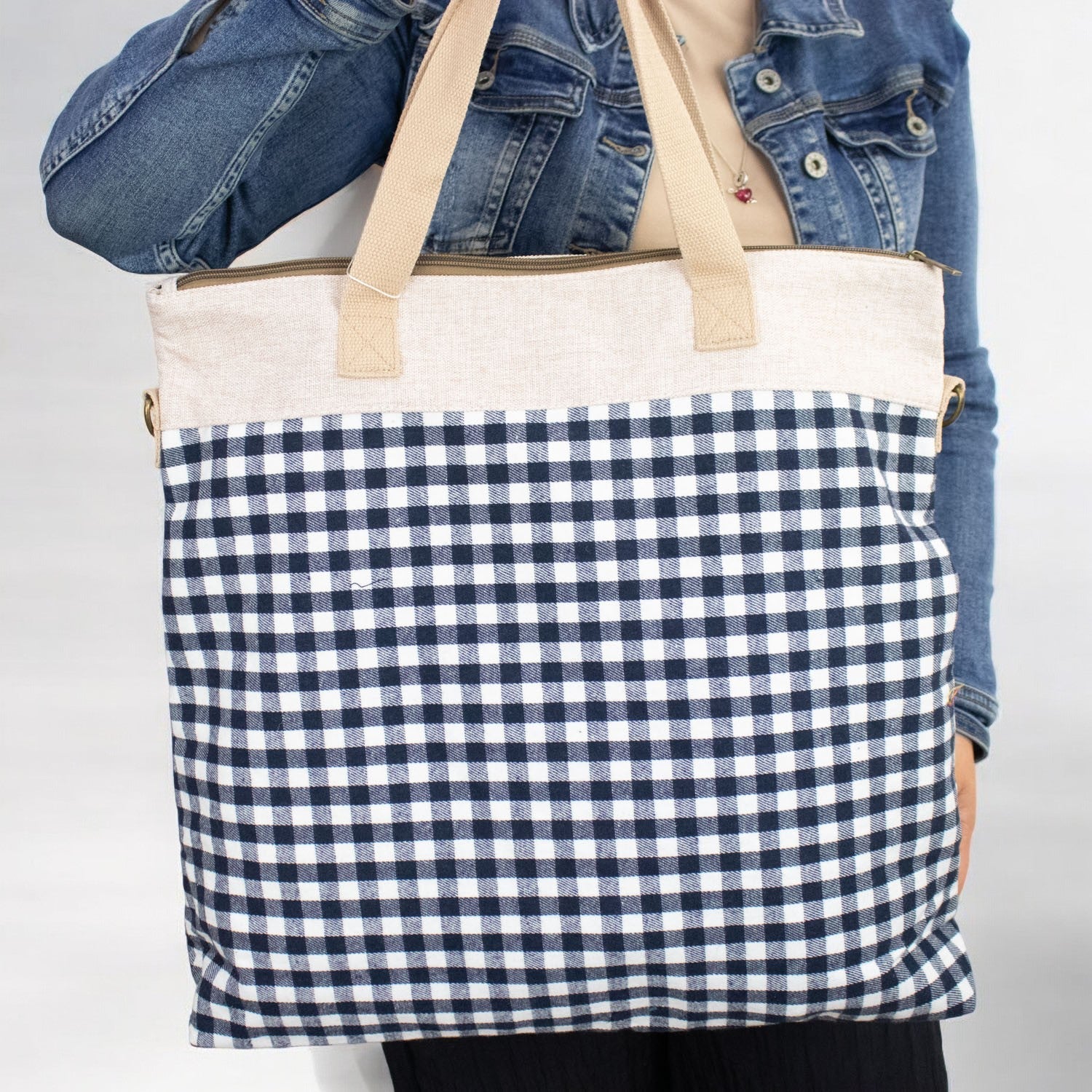 Bolso grande La Matilda Vichy Azul marino - KimondoShop