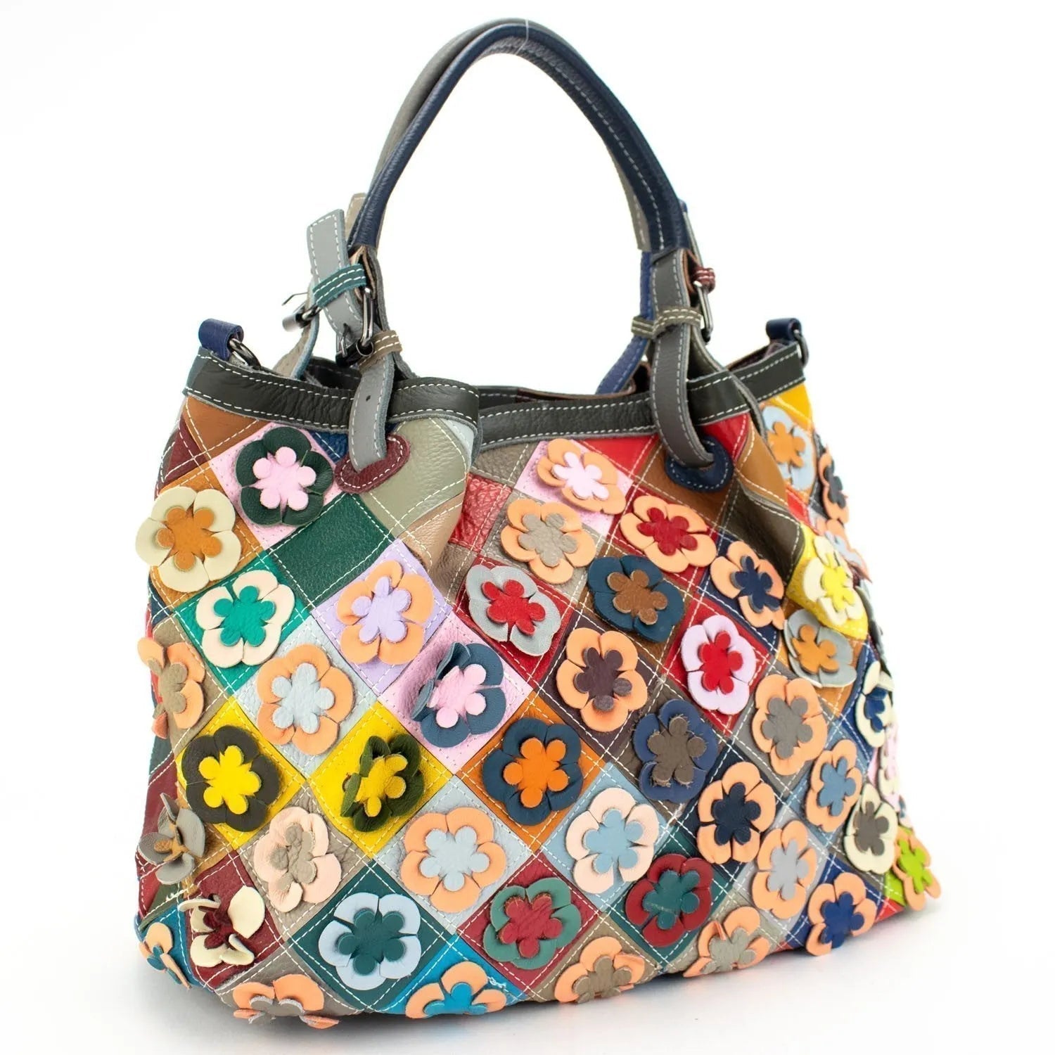 Bolso hobo de Piel Pregato Mosaic Flowers - KimondoShop